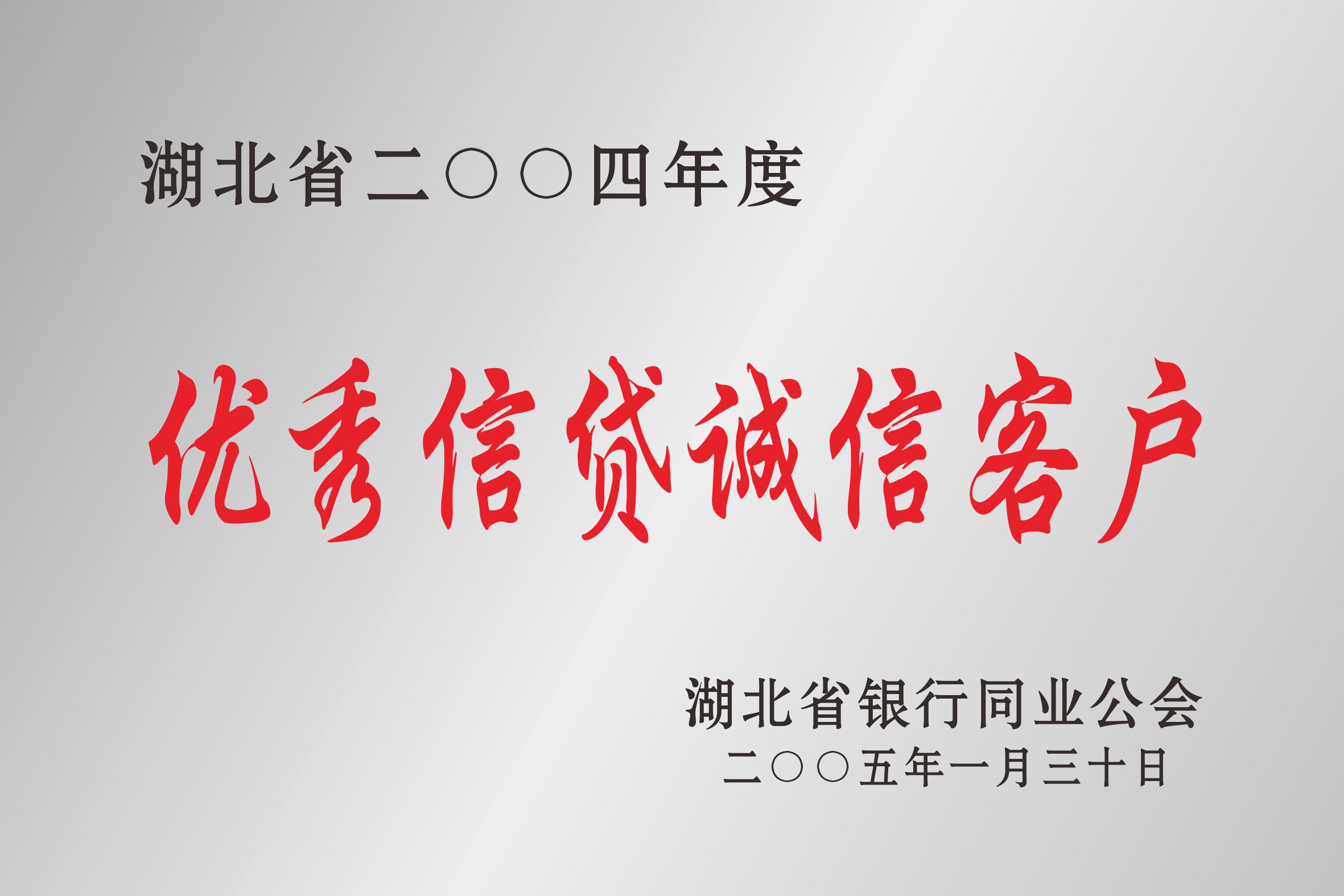 湖北省2004年度优秀信贷诚信客户